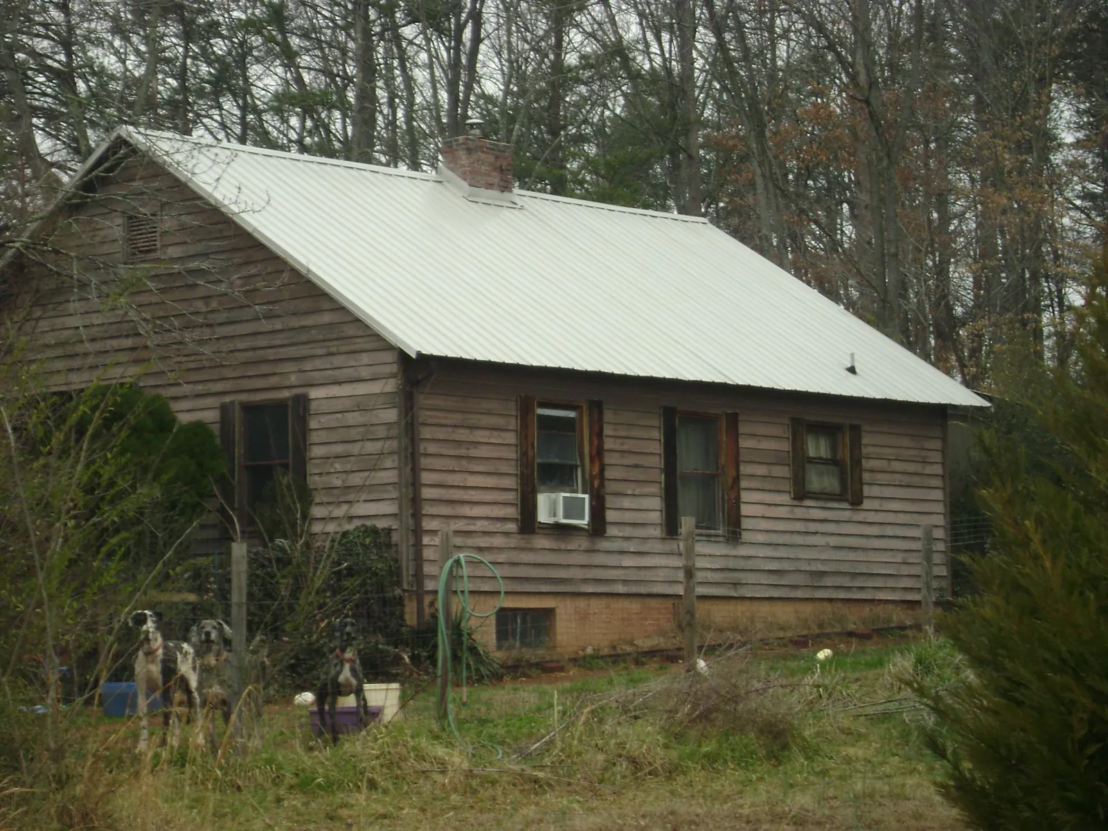 White metal roof on an old wood sided farmhouse, from a Metal Roof Installation job in Delphi Falls